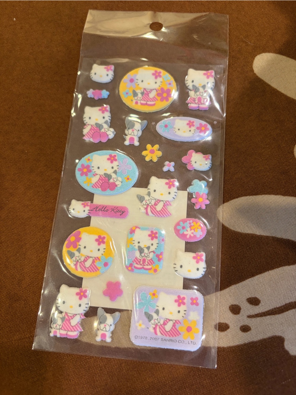 Sanrio Hello Kitty Pink and Yellow Floral Puffy Sticker Sheet 2007